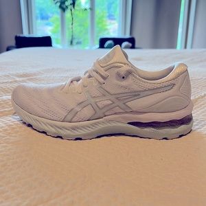 Brand new ASICS Gel Nimbus 23 running shoe.  White/pure silver (aqua as well).